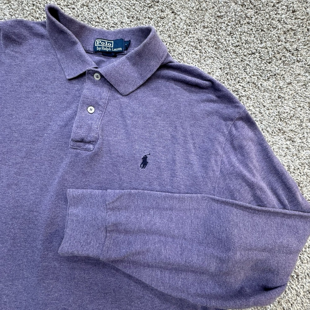 Ralph Lauren Polo Shirt Mens XL Purple Long Sleeve Pony Solid Cotton Vintage